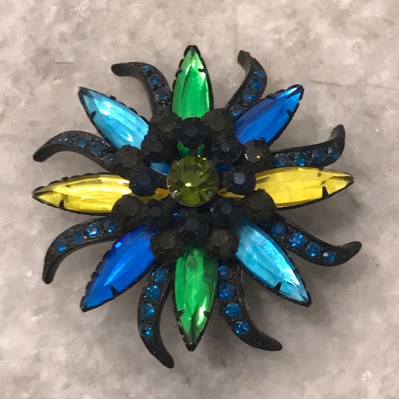 Selro Selini Jewelry - Vintage Selro Selini Brooch Stones Set in Japanned Metal Art Deco Mid Century